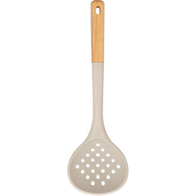 Crépine en silicone de qualité alimentaire avec poignée en bois anti-brûlure - 446 ° F résistante à la chaleur pour la friture et la vidange
