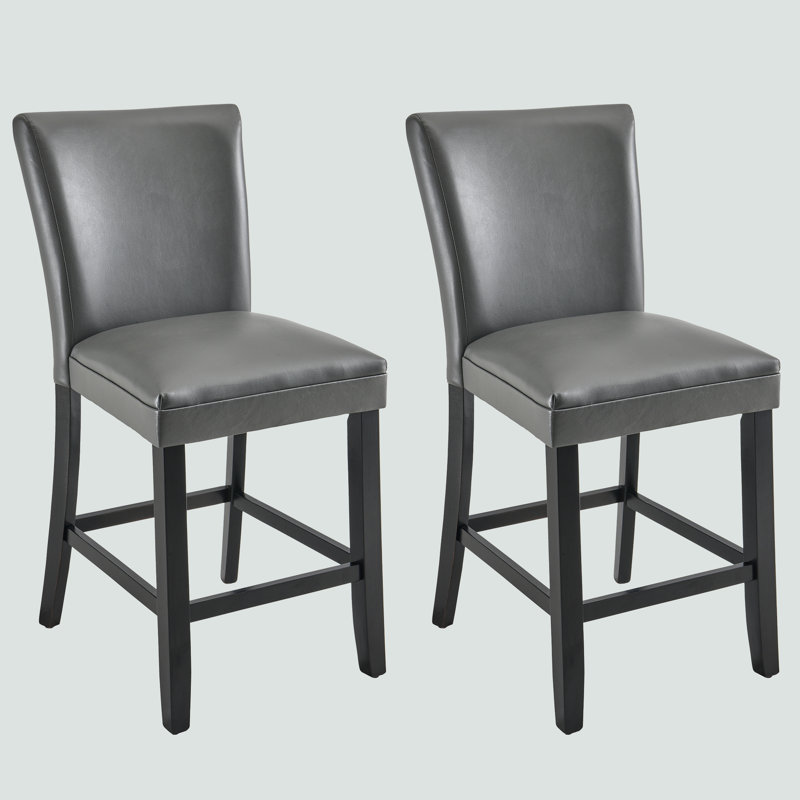 Flack Upholstered Counter Stool with Solid Wood Frame, Grey