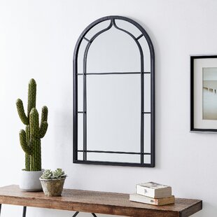 The Stacey Wood Frame Mirror with Geometric Grid Sliding Barn Door