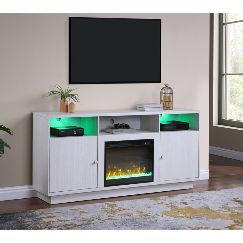 Console de meuble télé avec chauffage, lumière DEL, tablettes ouvertes pour téléviseur de 65 po ou moins