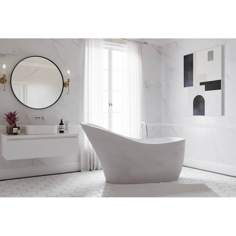 67.3" x 29.7" Freestanding Soaking Cement Bathtub, White 