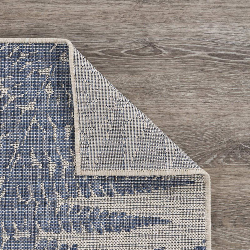 Gray and Blue Synthetic Rectangular 5' x 7' Indoor/Outdoor Area Rug