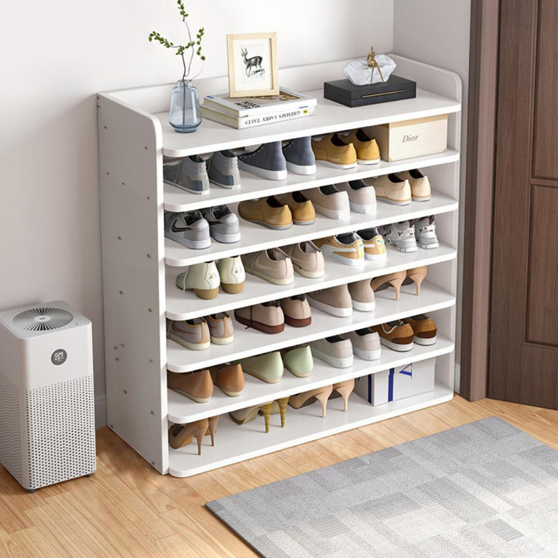Warm white MDF shoe cabinet, 104cm H x 82cm W x 26cm D, White, 7