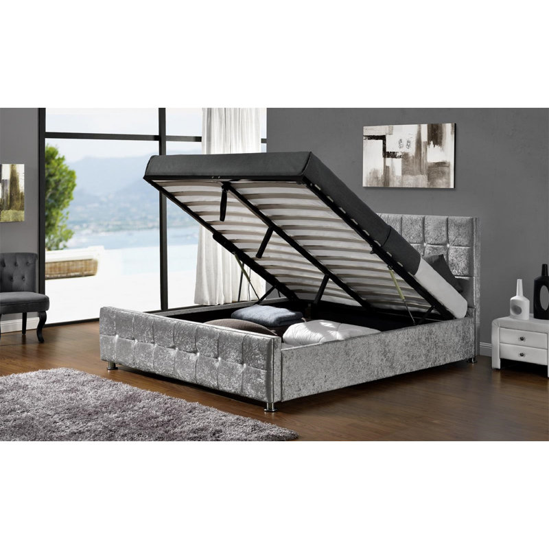 Eliana Upholstered Ottoman Storage Bed, Kingsize (5'), Velvet Silver