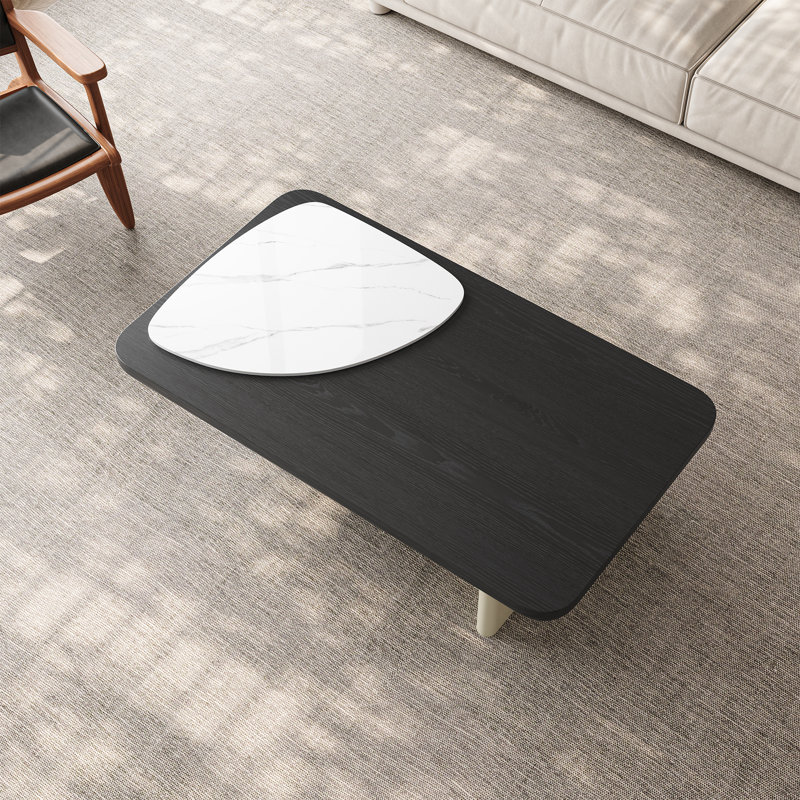 Table basse 51,2 po noir et blanc à pieds doubles, table basse moderne Mid-Century