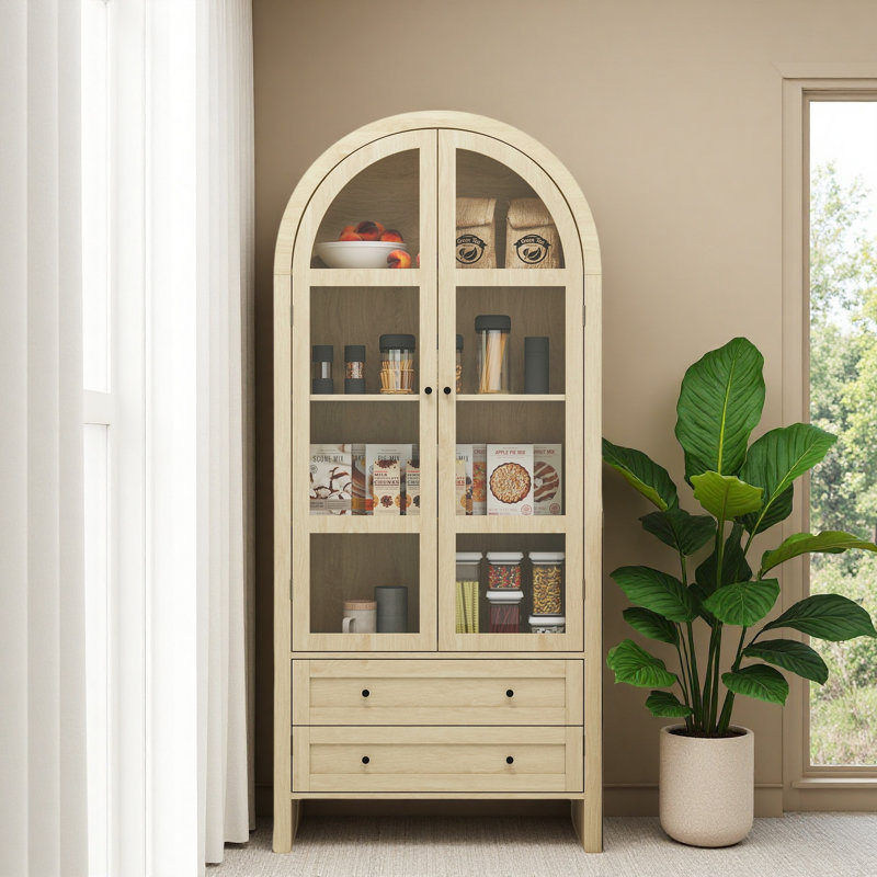 Garde-manger arqué de 70,28 po de hauteur, armoire de rangement arquée avec 2 tiroirs et tablettes réglables