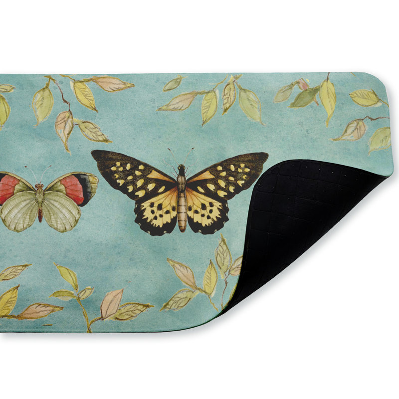 Tapis de cuisine ergonomique rembourré Three Butterflies Over Teal, 18 po x 30 po