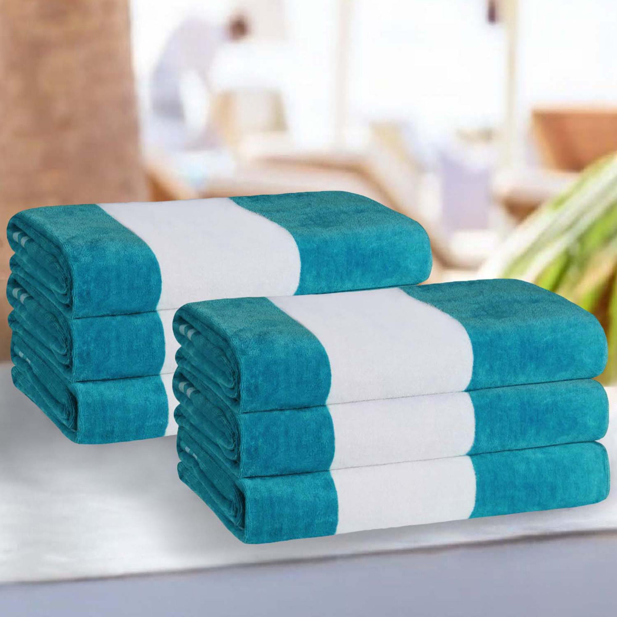 Calheta Cotton Oversized Cabana Stripe Beach Towels, Turquoise, 6