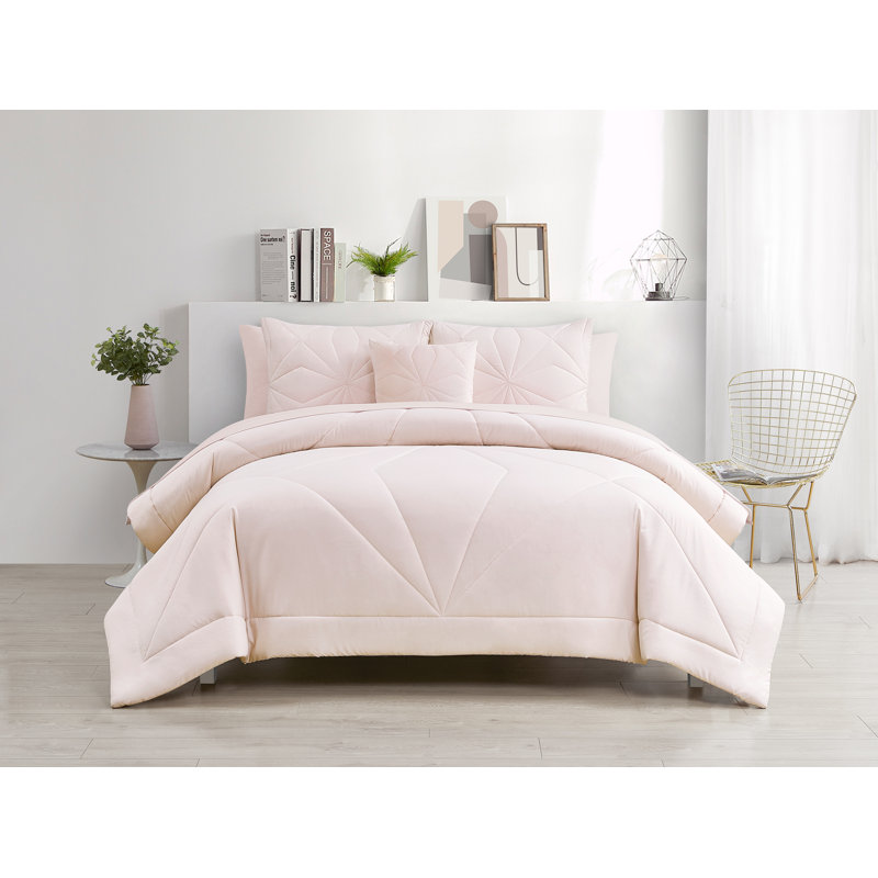 Ensemble d'édredon en microfibre moderne et contemporain 8 pièces Facets, Rose, Édredon très grand + 7 pièces supplémentaires