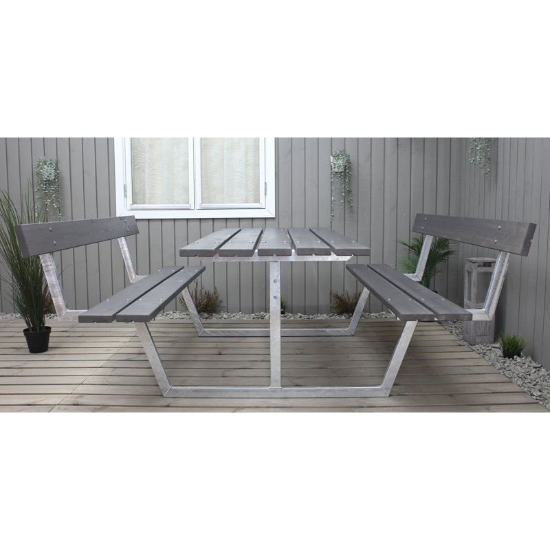 Beather Rectangular Solid Wood Metal Outdoor Dining Table - 444.5 cm W 533.4 cm D, Grey