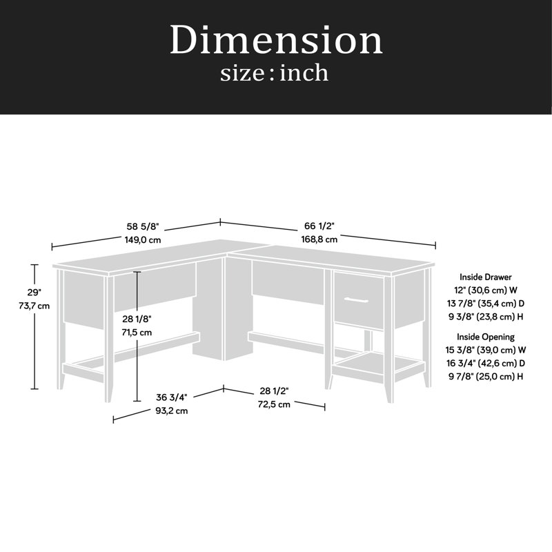 L-Shaped Desk, 29.02" H x 66.46" W x 58.66" D, Brown