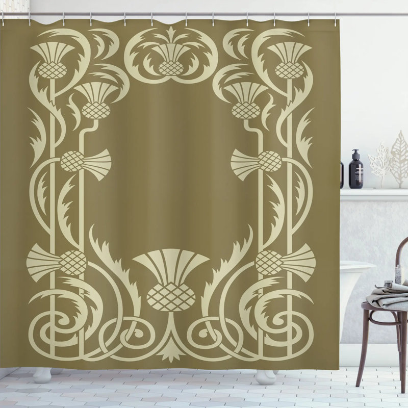 Ensemble de rideau de douche et crochets Art Nouveau, H 70 po x l 69 po
