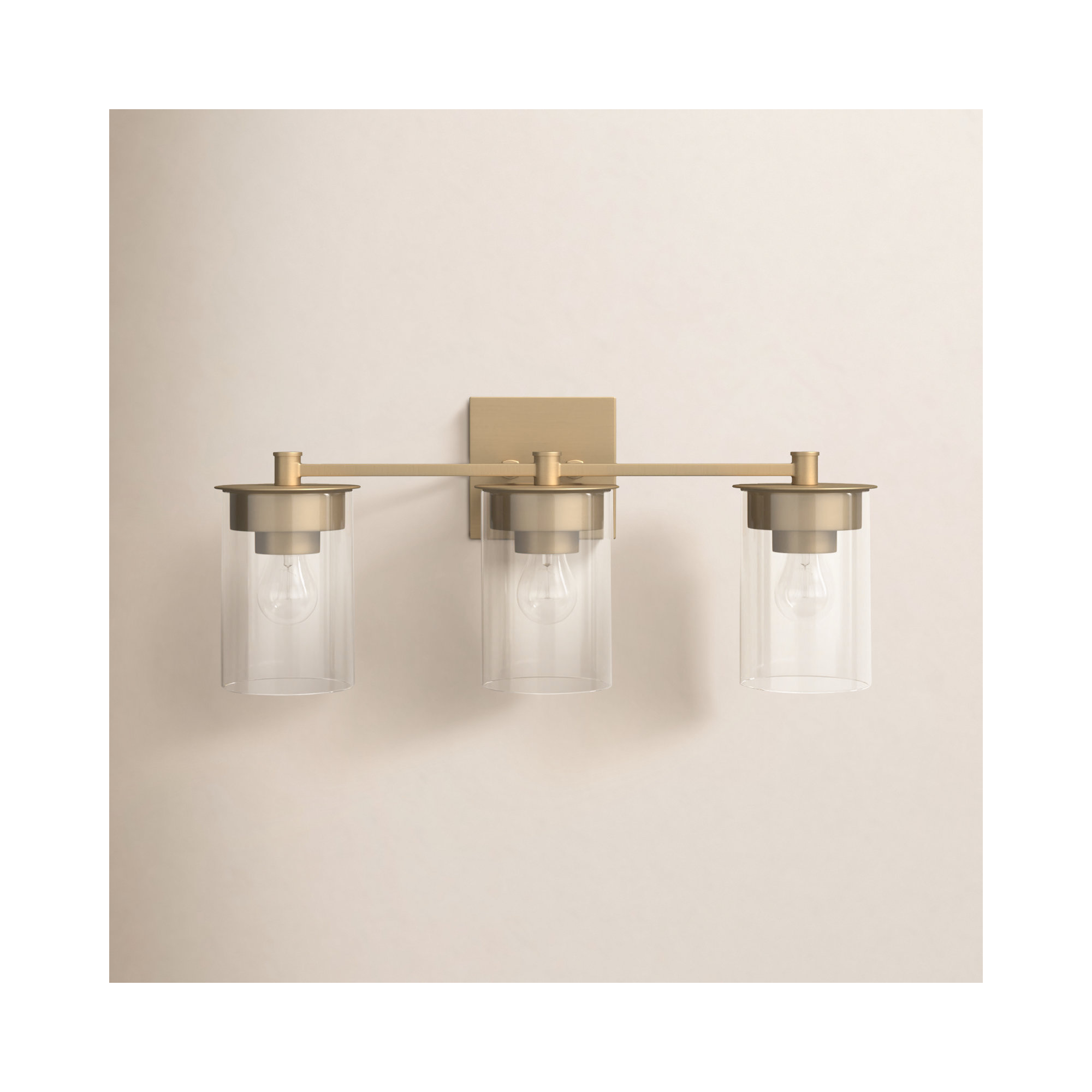 Elstone 3 Light Transparent Dimmable Vanity Light, Aged Brass