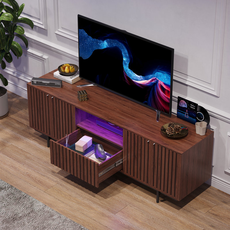 Meuble télé 63 po avec rangement pour téléviseur de 71 po ou moins, Bois brun
