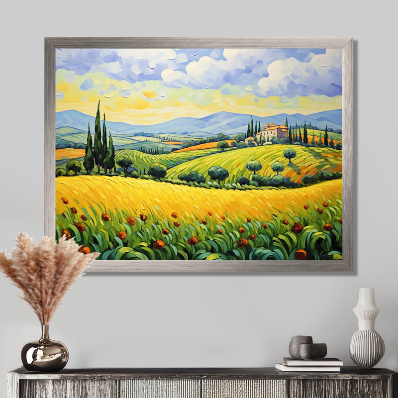 Vangogh Rolling Hills II - Vangogh, art encadré, H 34 po x l 44 po x P 1,5 po, Cadre simple argenté
