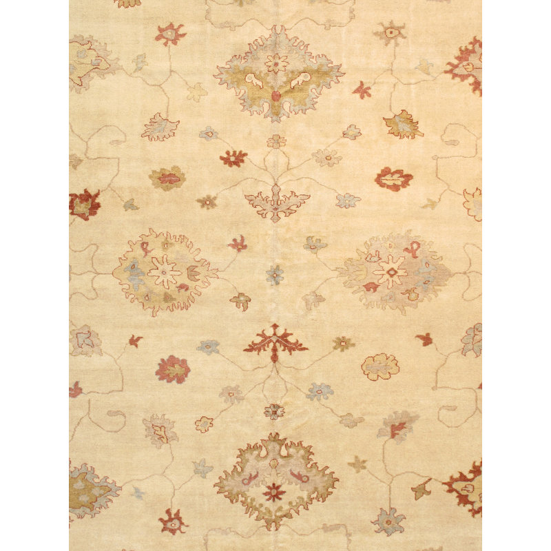 Elegant Ivory Floral Hand-Knotted Wool Rug - 12' 1" x 17' 2"