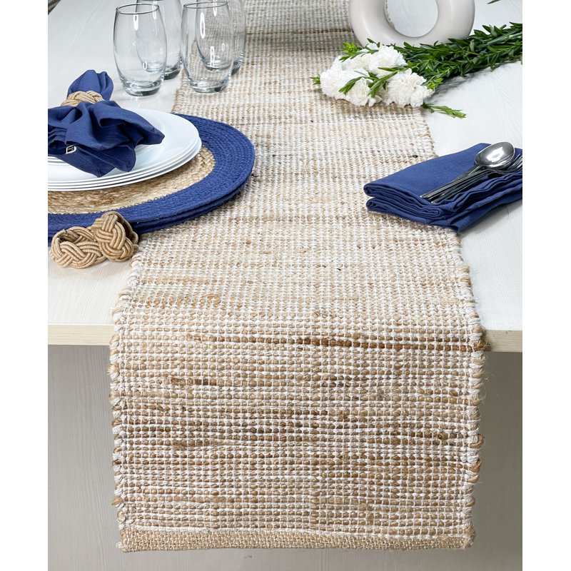 Chemin de table Pingham, 72 po x 13 po, Naturel/Ivoire