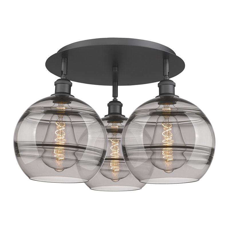 Plafonnier semi-encastré Glassoff, Gris fumée clair, H 12,63 po x l 21,75 po x P 21,75 po, Noir mat