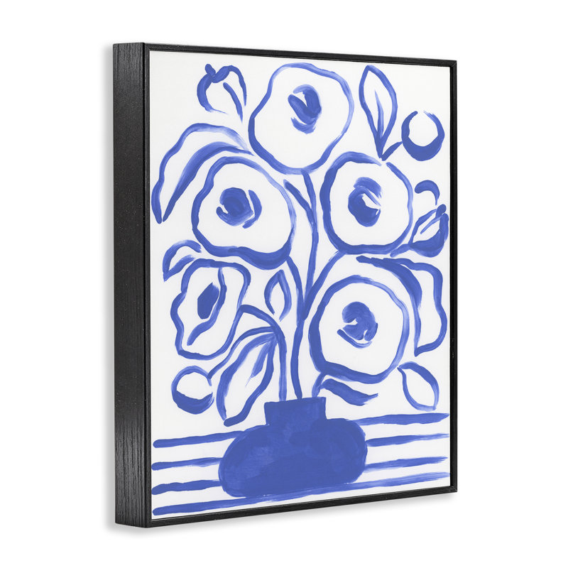 Vase abstrait coquelicot June Erica Vess bg-082, H 30 po x l 24 po, Giclée encadrée noir minuit
