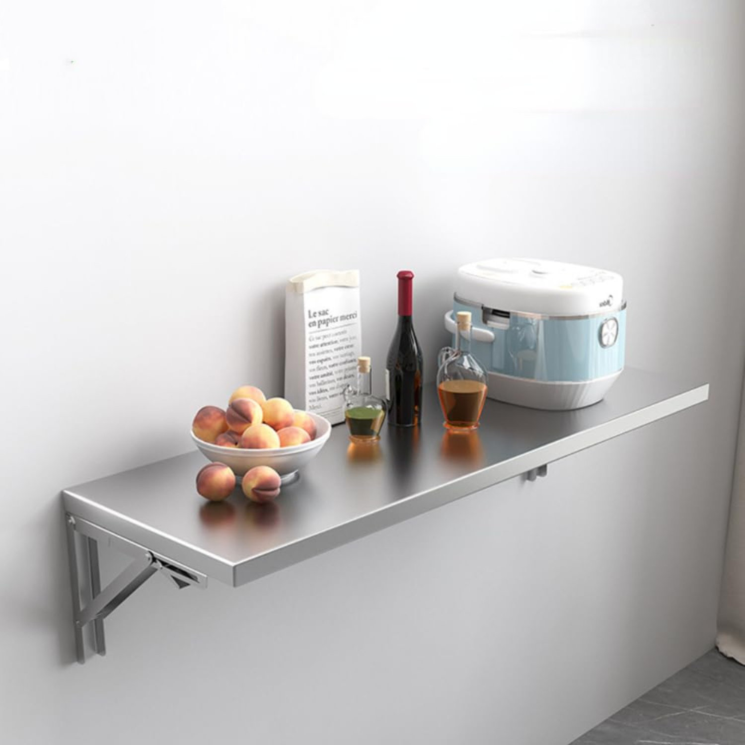 VENOPU Wall Mounted Folding Table,Stainless Steel Folding Wall Shelf ...