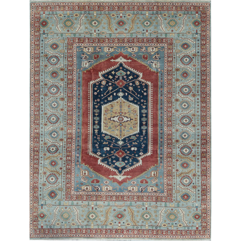 Bakshahesh Wool Oriental Area Rug in Red/Navy Blue/Green, Rectangle 9'2" x 12'