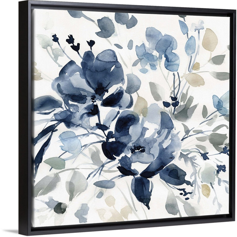 Indigo Garden II - reproduction d'art sur toile, Cadre flottant noir, H 25,7 po x l 25,7 po x P 1,75 po