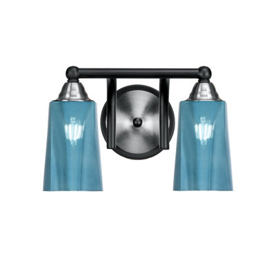 Paramount 2 Light Bath Bar Shown In Matte Black & Brushed Nickel Finish With 4.5" W x 6.5" H Blue Gradient Glass