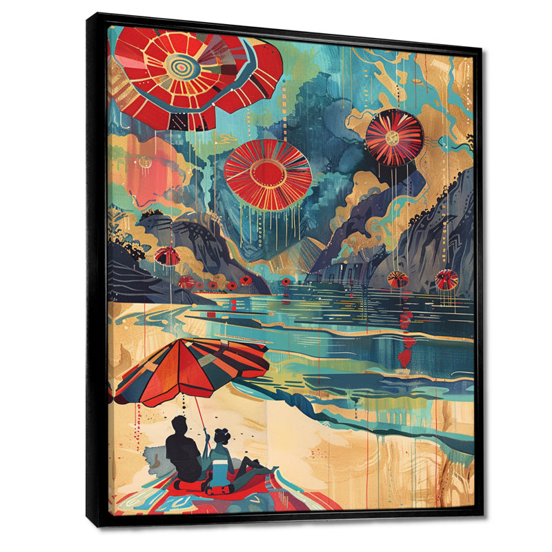 Collage de parasol japonais sur une plage japonaise - reproduction d'art mural plage, H 20 po x l 12 po x P 1 po