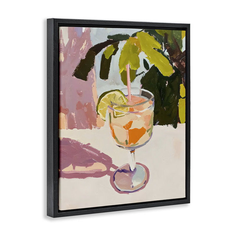 Cadre flottant tropical Summer Cocktail, design par Riley B, Cadre flottant noir de jais, H 21 po x l 17 po