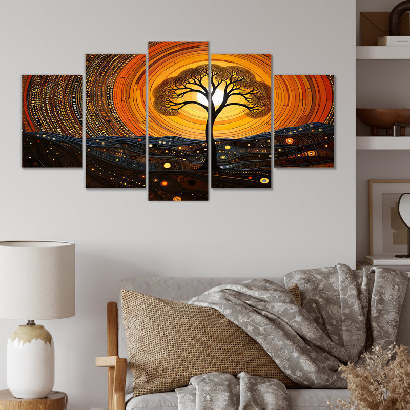 Arbre d'acacia africain dans le désert II - ensemble d'art mural multi-panneaux africain