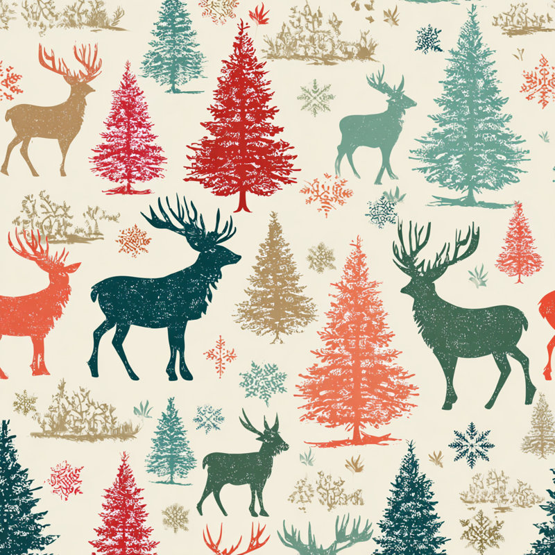«Rustic Woodland Reindeer and Pine Trees», art mural sur toile, H 20 po x l 20 po