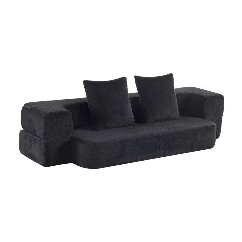 Canapé modulaire Boneless Ebern Designs avec 3 tabourets repose-pieds - lit escamotable en mousse de soutien, méridienne compacte en chenille pour les petits espaces et les bureaux à domicile.