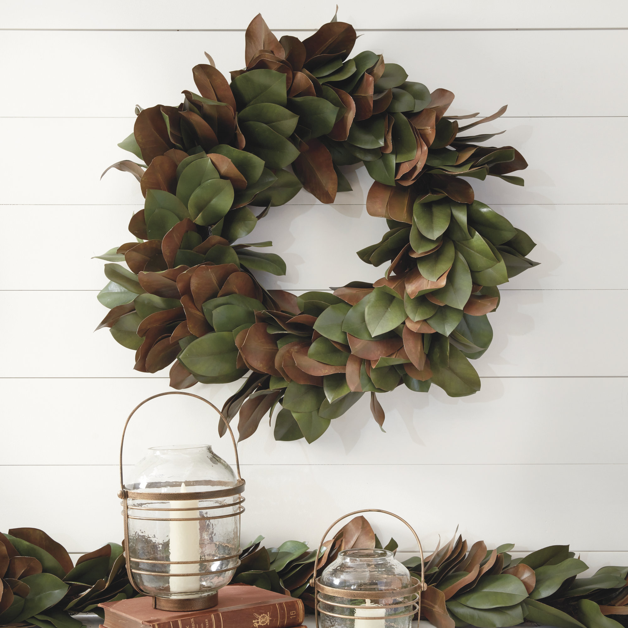 Barrigan Handcrafted Faux Magnolia Metal Wreath, 30" H x 30" W x 6" D