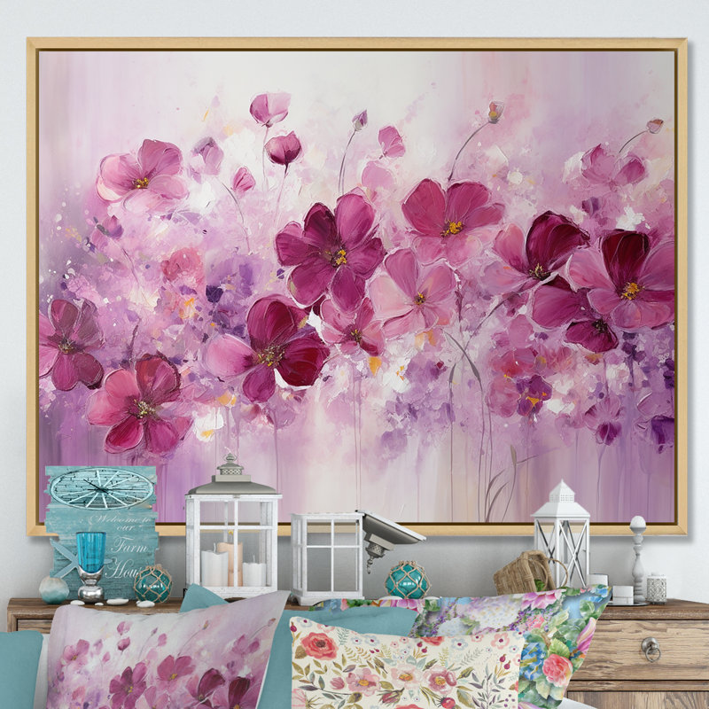 Fuschia Country Charm F; P réponse II - Fleurs, art mural, Cadre naturel flottant, H 24 po x l 32 po x P 1 po