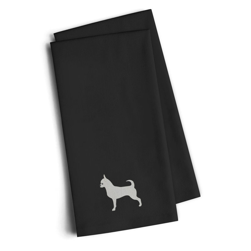 Serviette à thé de cuisine brodée chihuahua, Noir, H 25 po x l 16 po x P 0,1 po