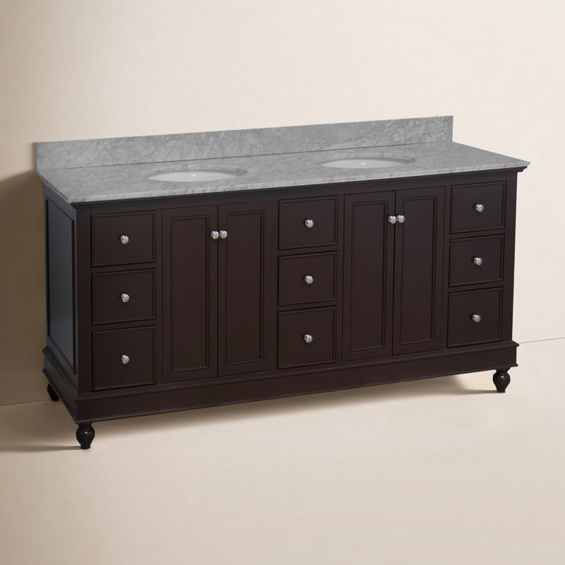 Ensemble de meuble-lavabo double 72 po Ferdinand, Chocolat, Marbre de Carrare