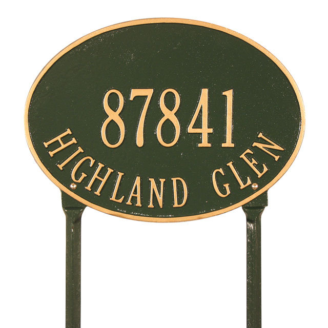Plaque d'adresse sur 2 lignes Hawthorne, Vert et or, Oui