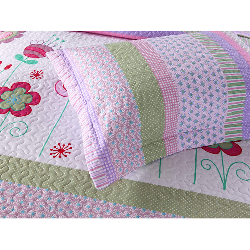 Ensemble de courtepointe réversible en microfibre mauve p-purple floral, Courtepointe simple et 1 taie décorative