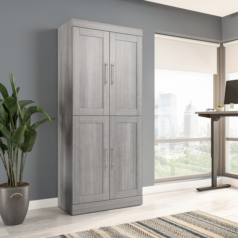 Arlex Shelving Unit with Doors, Platinum Gray, 84" H x 25" W x 19" D