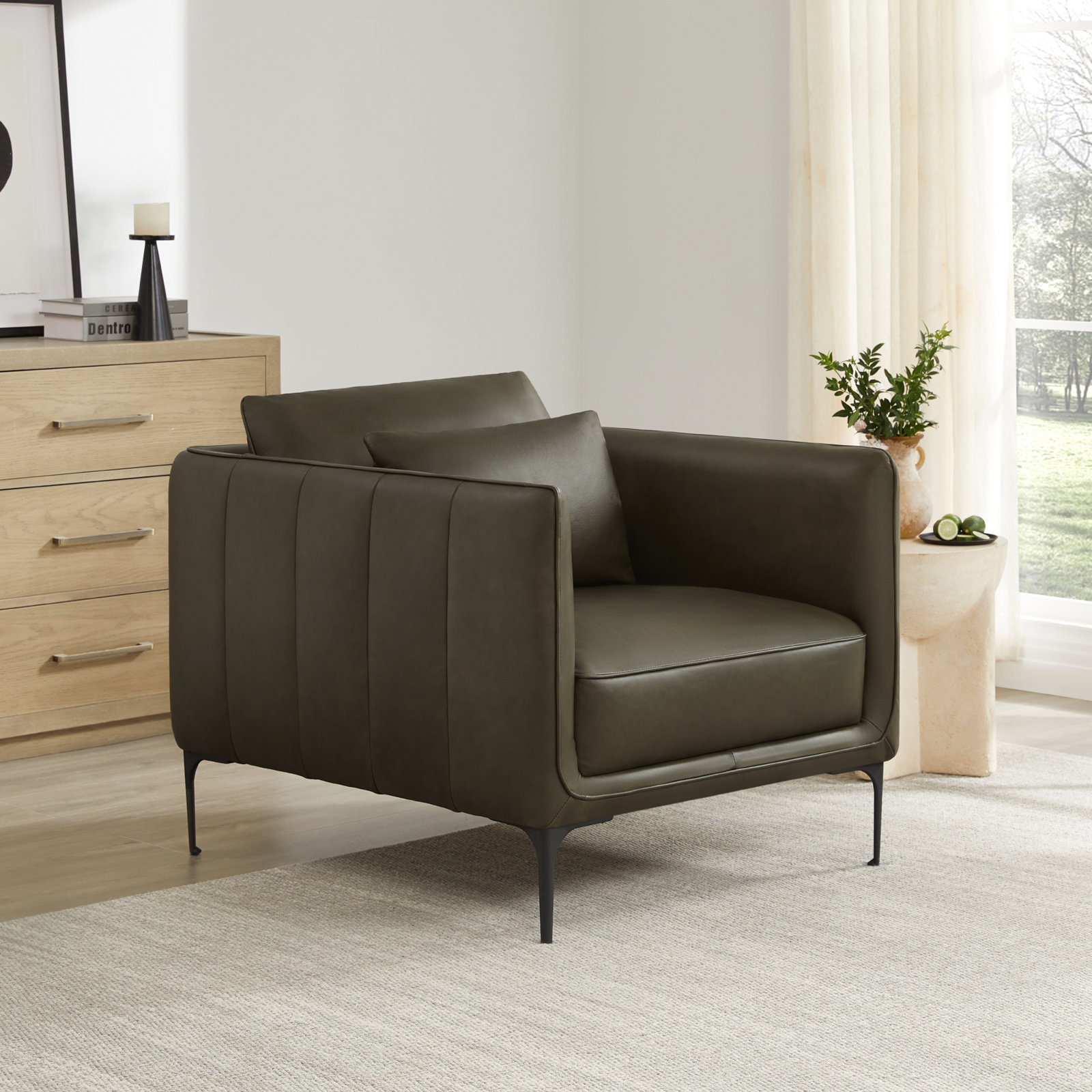 Rae Genuine Leather Armchair, Green