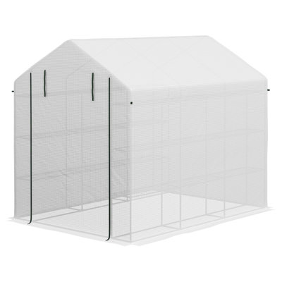Outdoor Walk-In Greenhouse With Roll-Up Zipper Door, 18 Shelves, PE Cover, 95.25" X 70.75" X 82.75", White