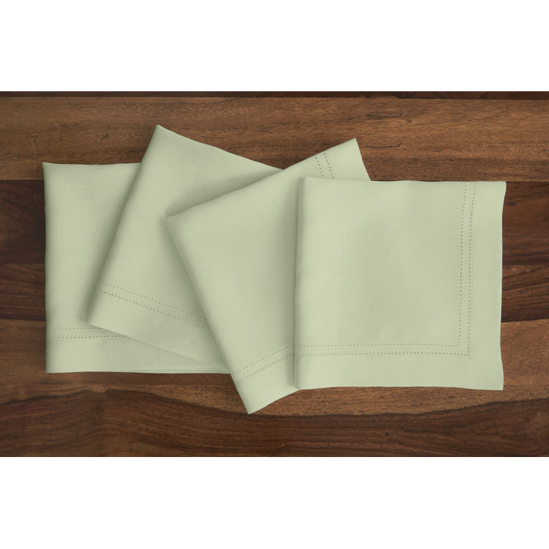 Linen Double Hemstitch - 100% Pue Linen Dinner Napkins, Sage Green