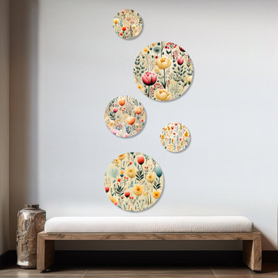 Woodley - Ensemble d'art mural rond 5 plantes
