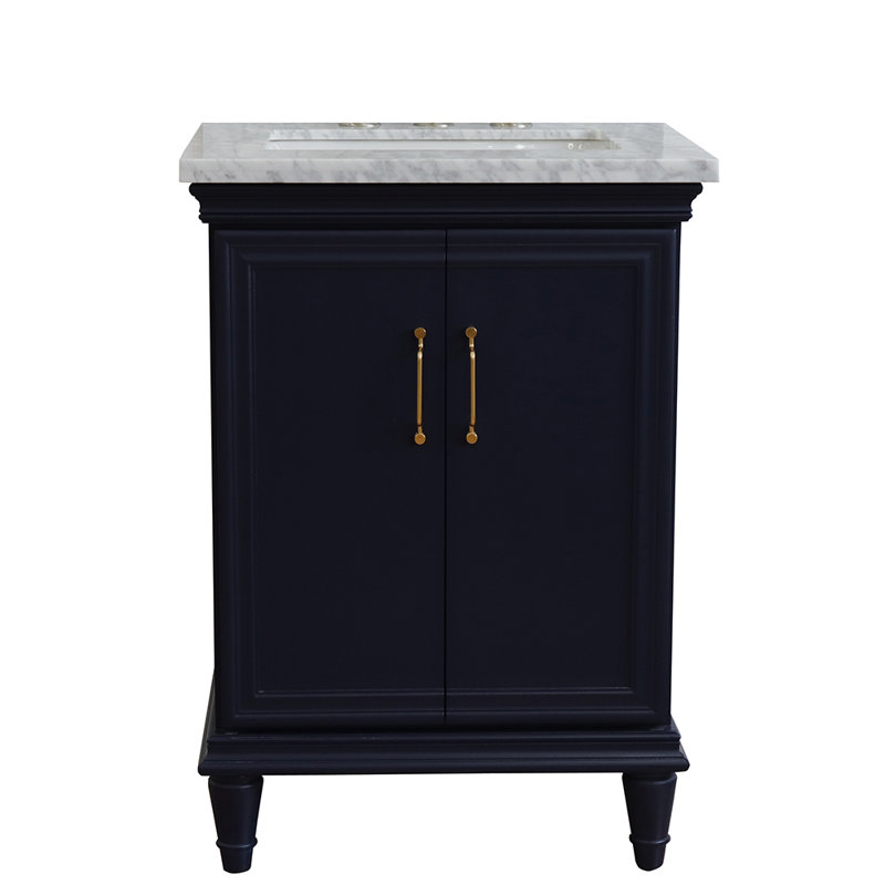 Ensemble de meuble-lavabo simple 25 po Ilfracombe, Bleu, Marbre de Carrare blanc