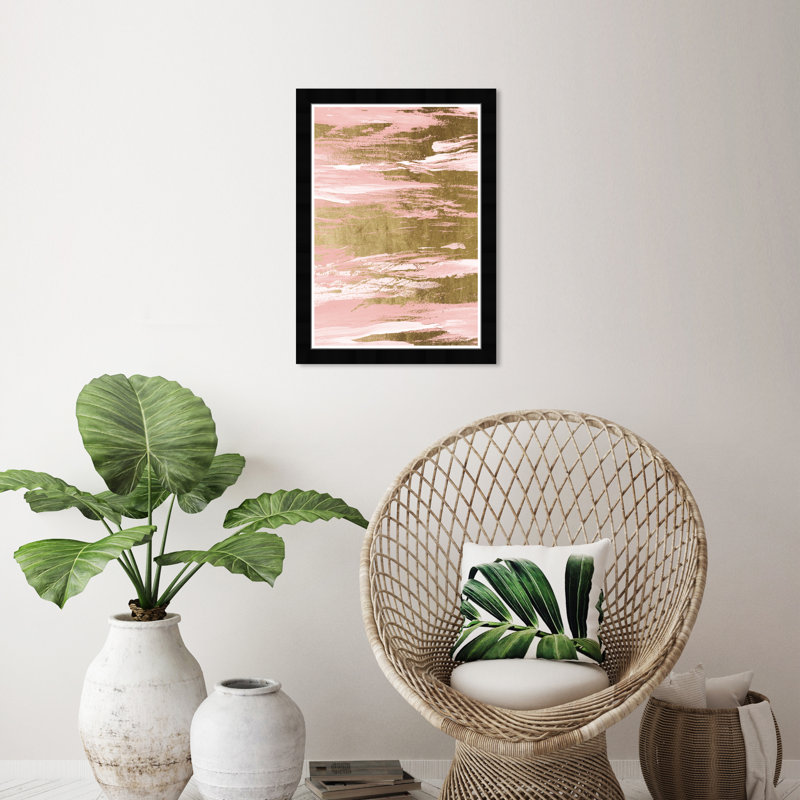«Abstract Blush Waves», impression sur papier rose moderne, Noir