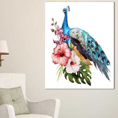«Hibiscus Flowers and Blue Peacock», peinture