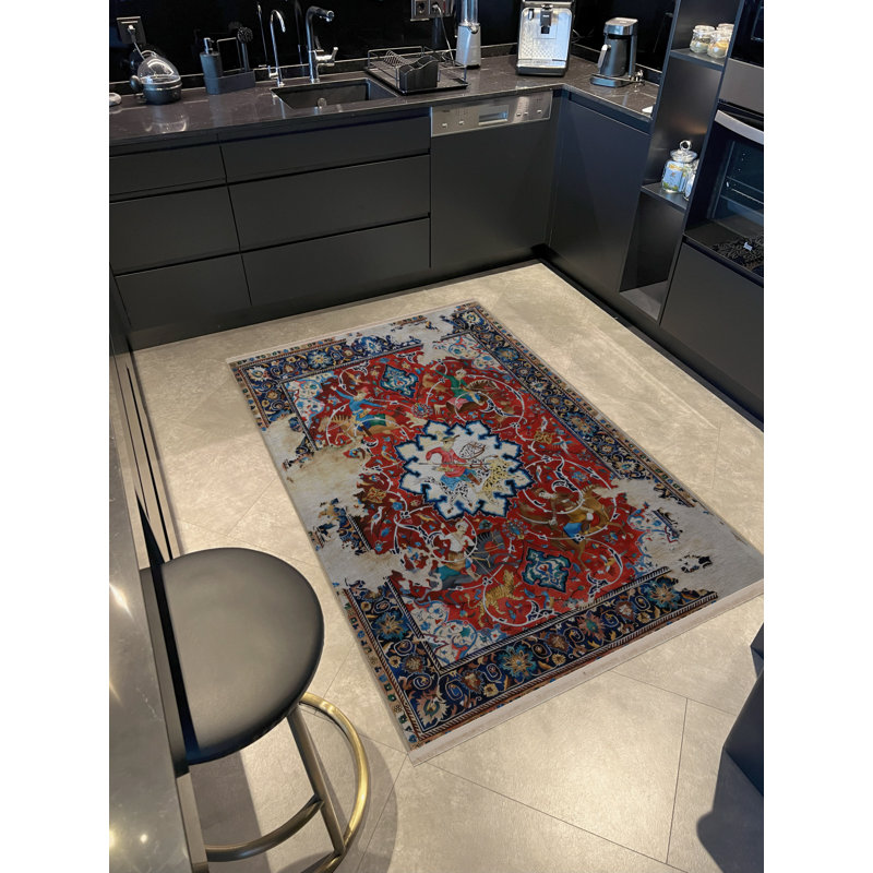 Tapis décoratif moderne multicolore à motif bourgogne, Rectangle 4 pi 11,06 po x 7 pi 6,55 po