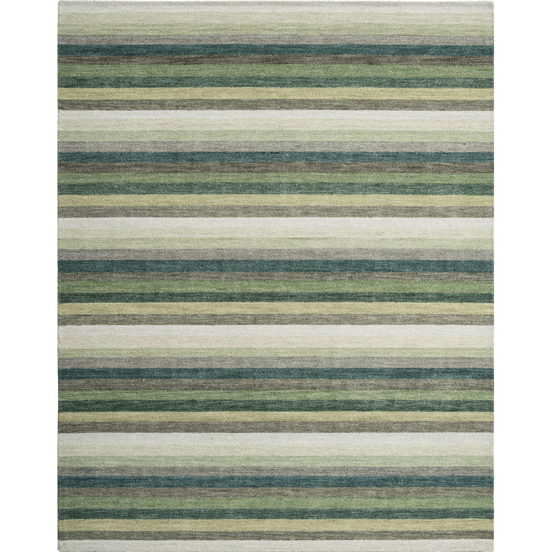 Jazzy Handmade Wool Green/Yellow Rug, Rectangle 7'6" x 9'6"