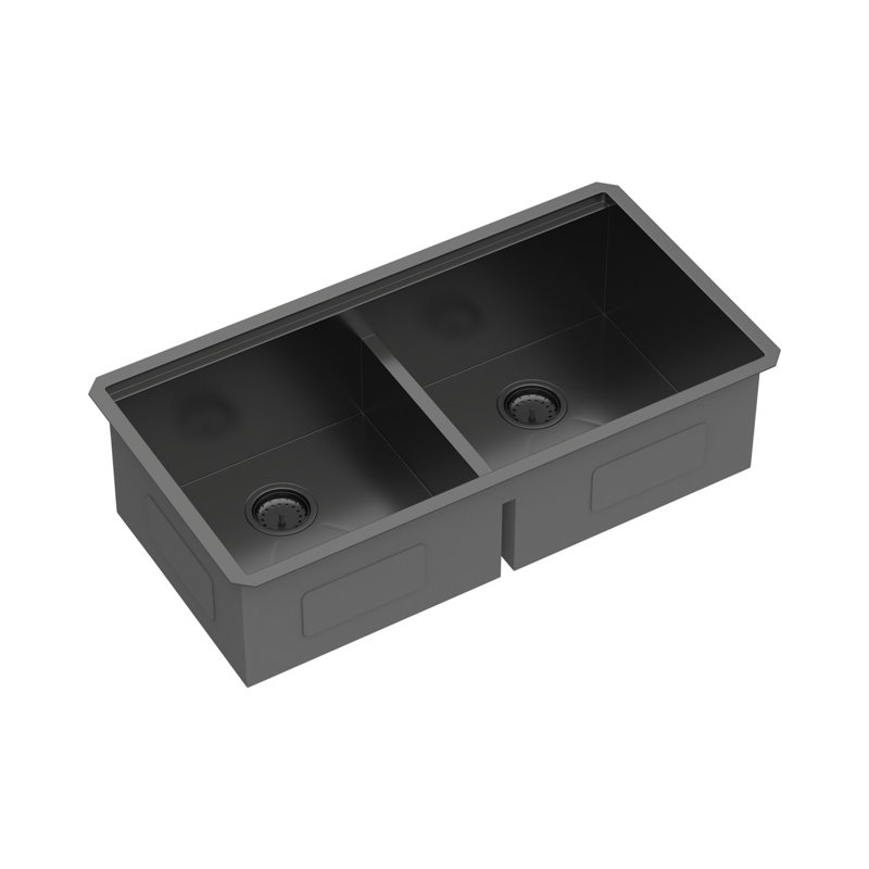Évier de cuisine à double cuve encastrable 36 po x 19 po x 10 po noir bronze industriel avec deux cuves profondes de 10 po