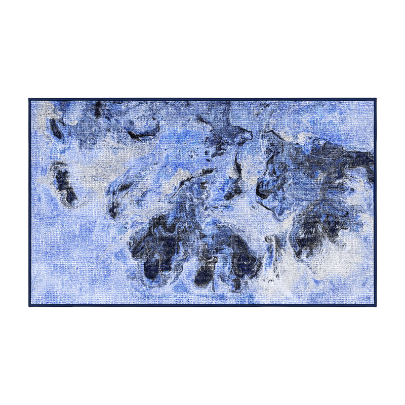 Tapis bleu en chenille / polyester tissé à la machine à motif abstrait Kiona, Rectangle 7 pi x 9 pi